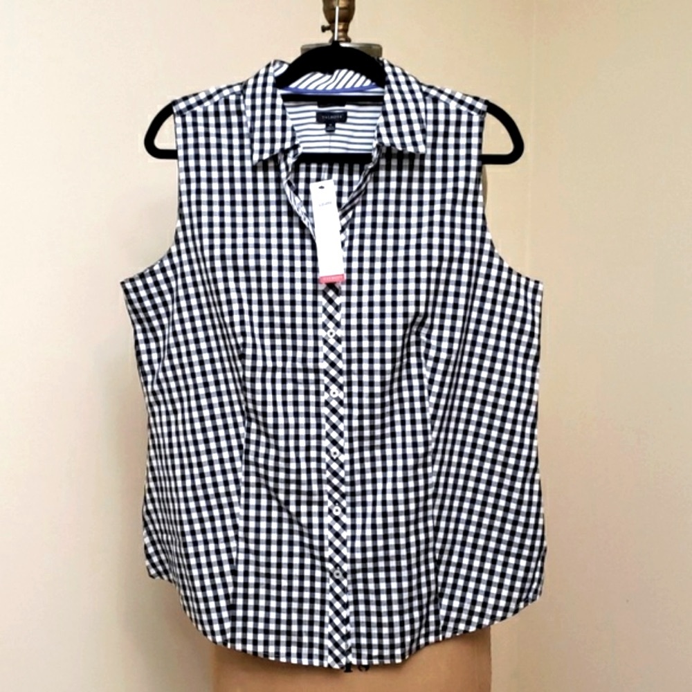 TALBOTS SLEEVELESS NON-IRON PERFECT SHIRT - SUNRISE GINGHAM - Picture 2 of 4